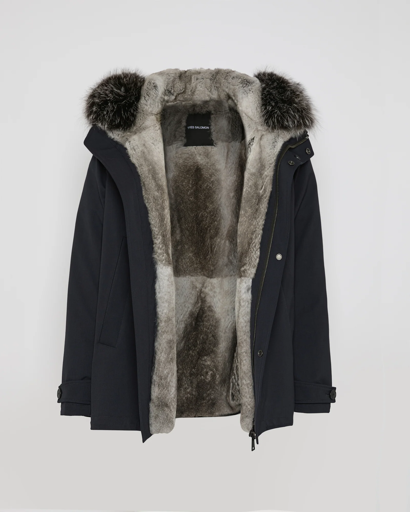 Short parka in technical wool and fox and rabbit fur - Image 9