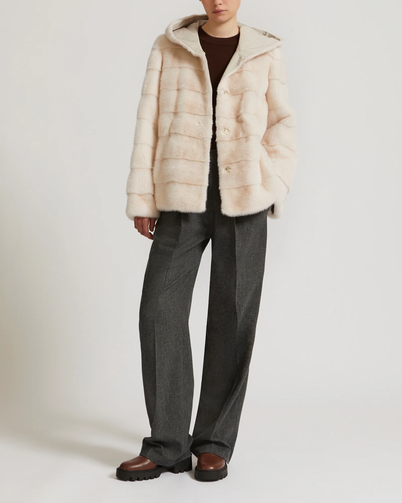 Mink fur short reversible parka with stripes - Image 2