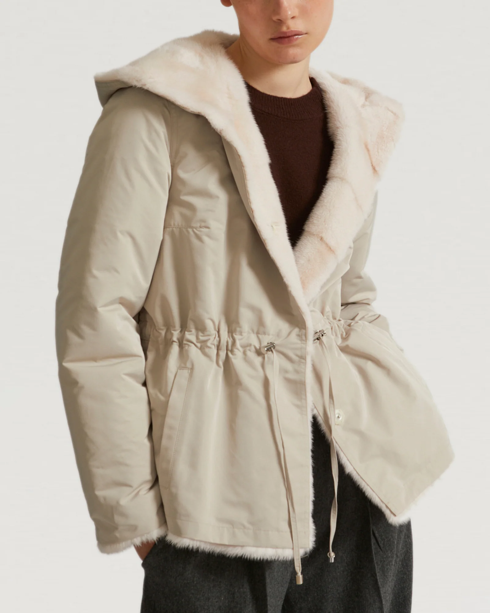 Mink fur short reversible parka with stripes - Image 4