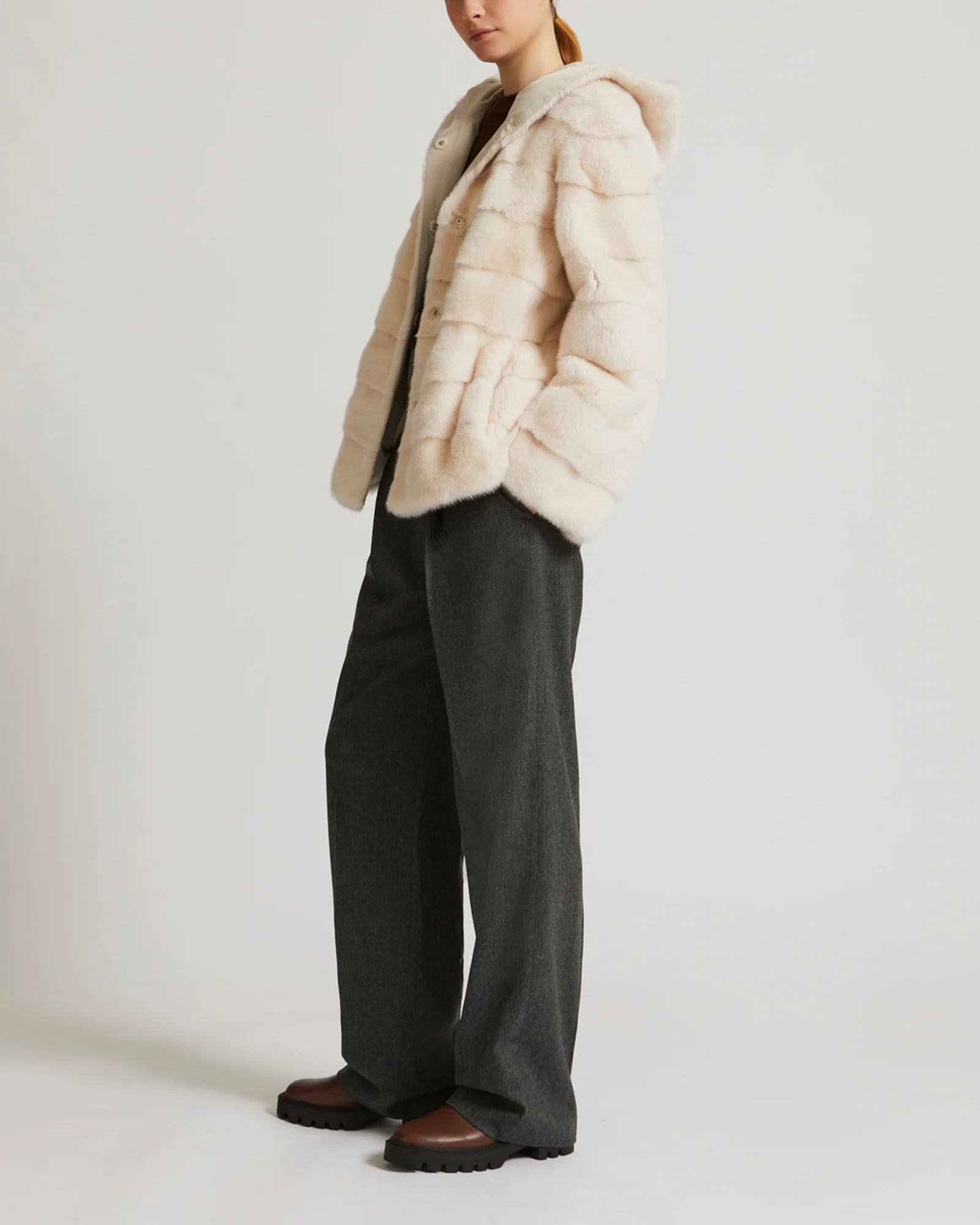 Mink fur short reversible parka with stripes - Image 5