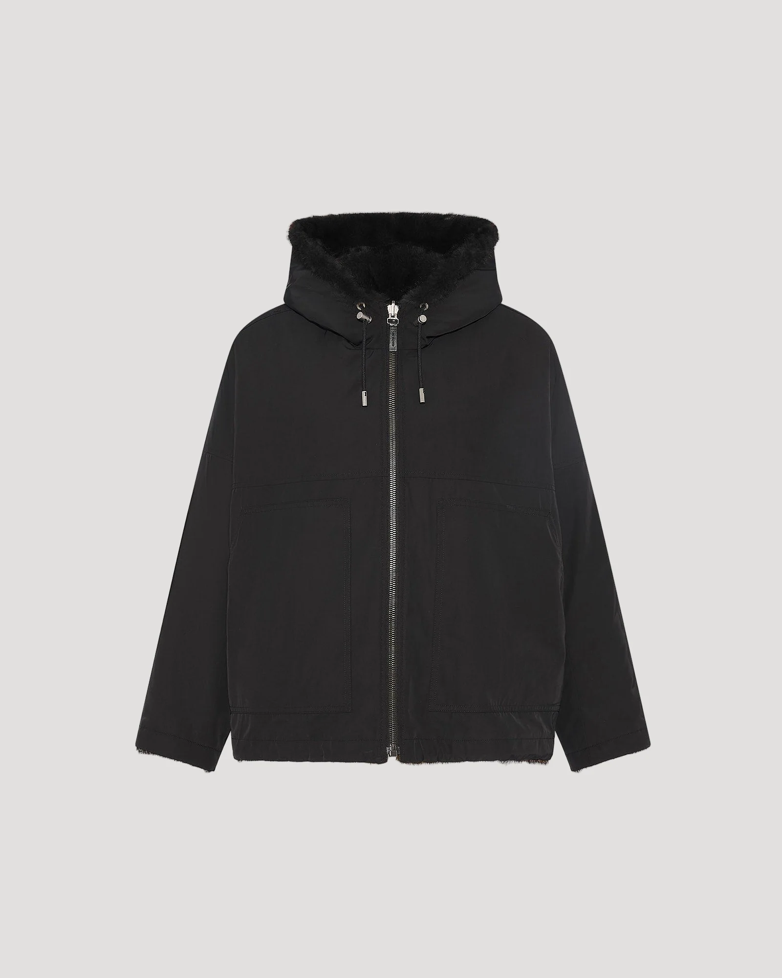 Short reversible parka in water-repellent technical fabric and long-haired mink fur - Image 6