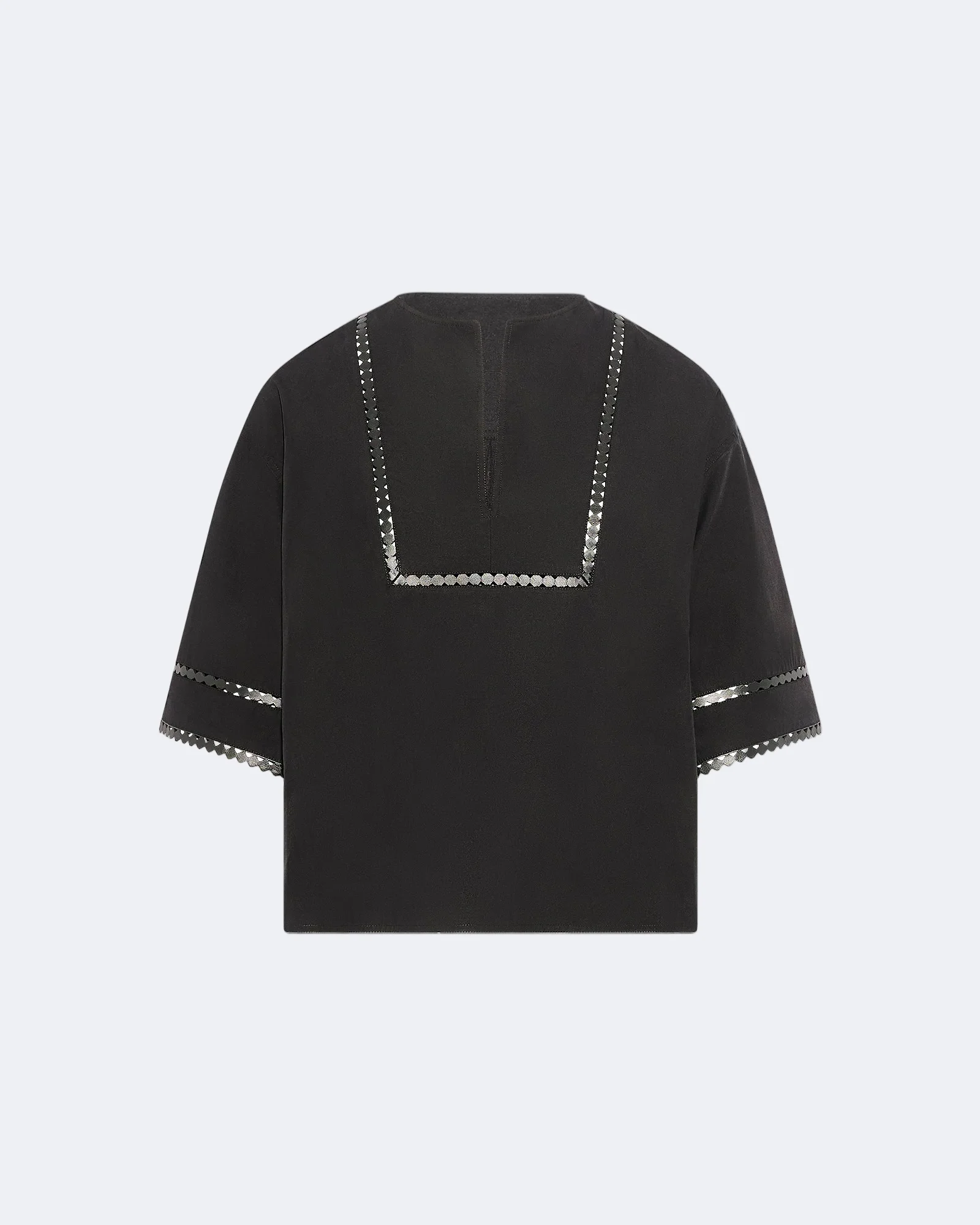 Short sleeve poplin blouse with leather details - Image 4
