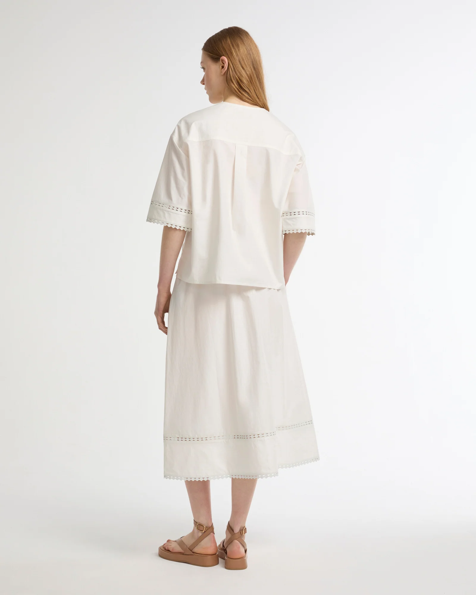 Short sleeve poplin blouse with leather details - Image 4