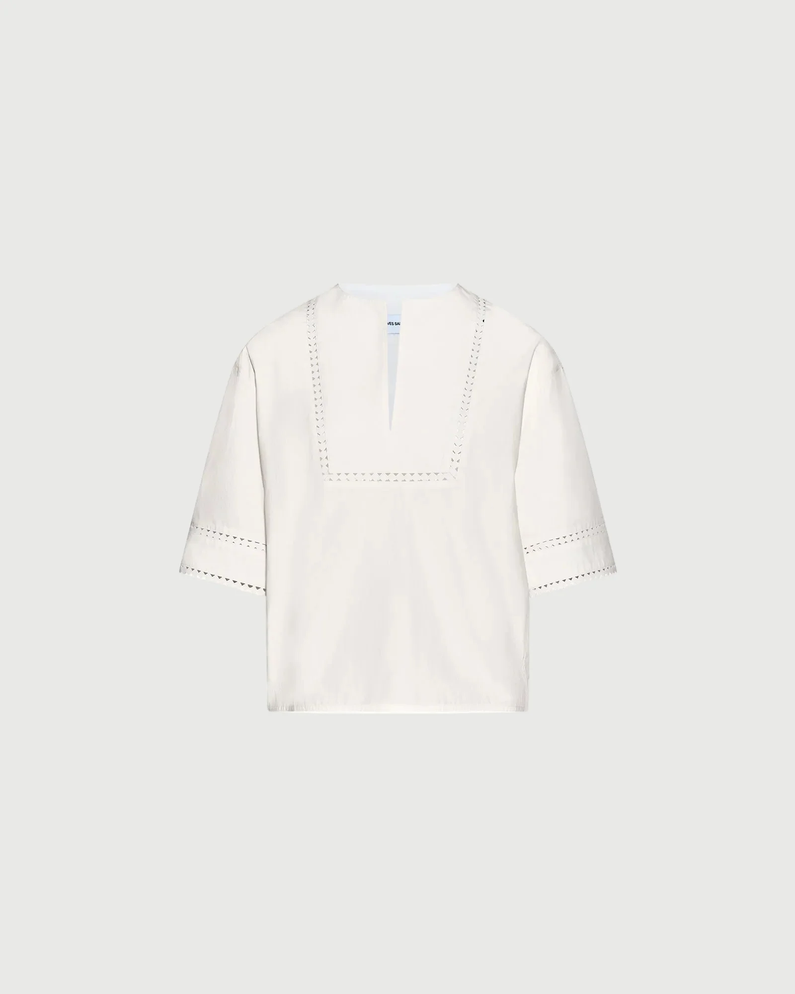 Short sleeve poplin blouse with leather details - Image 5
