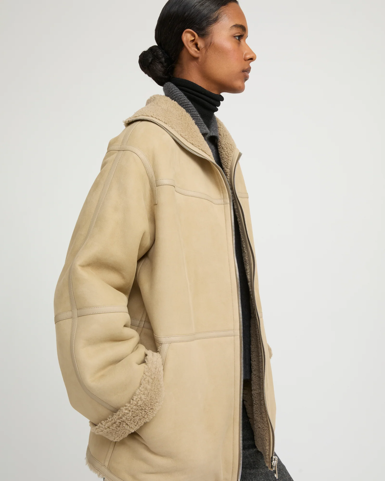 Short suede Merino lambskin coat - Image 3