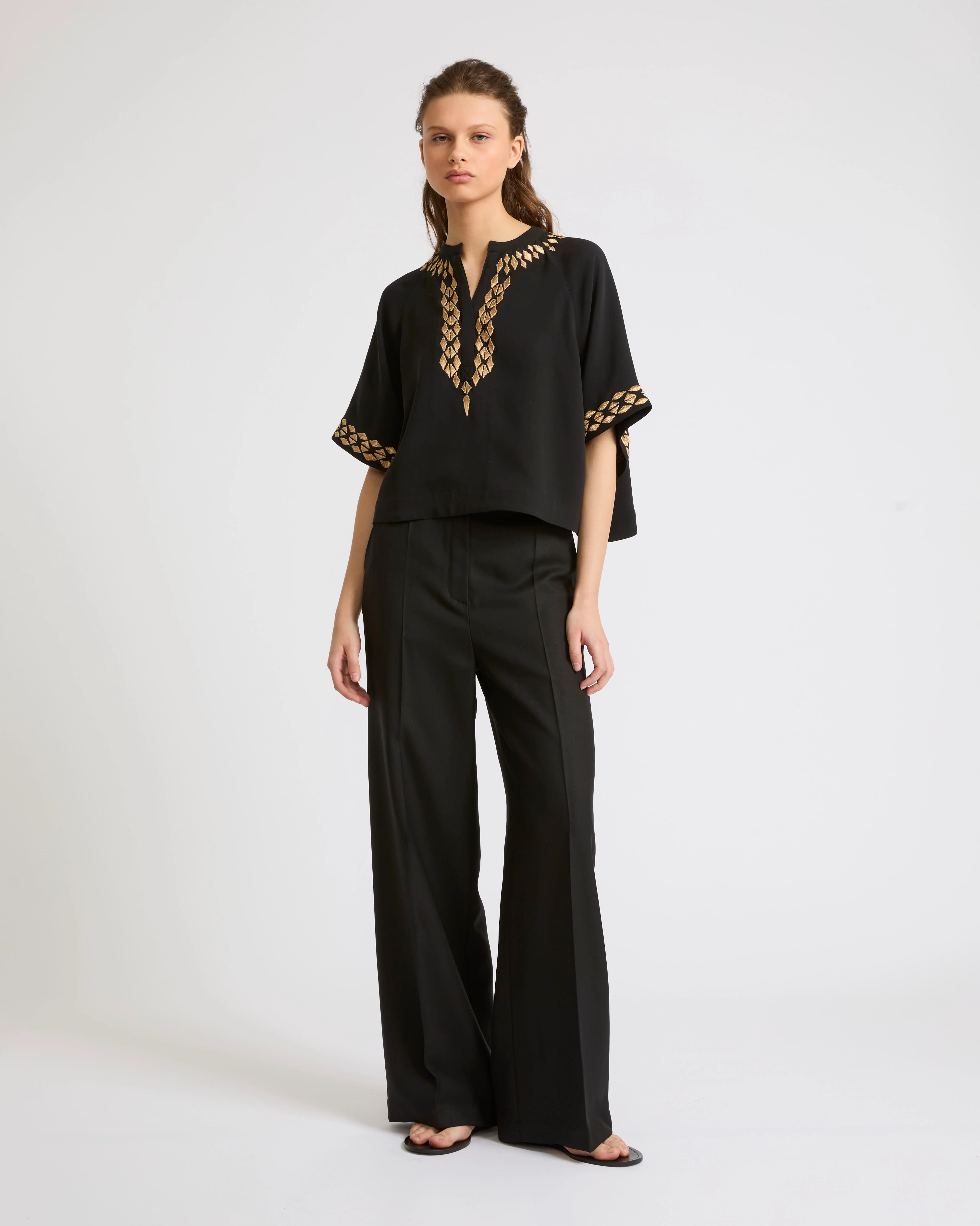 Silk crepe embroidered blouse - Image 3
