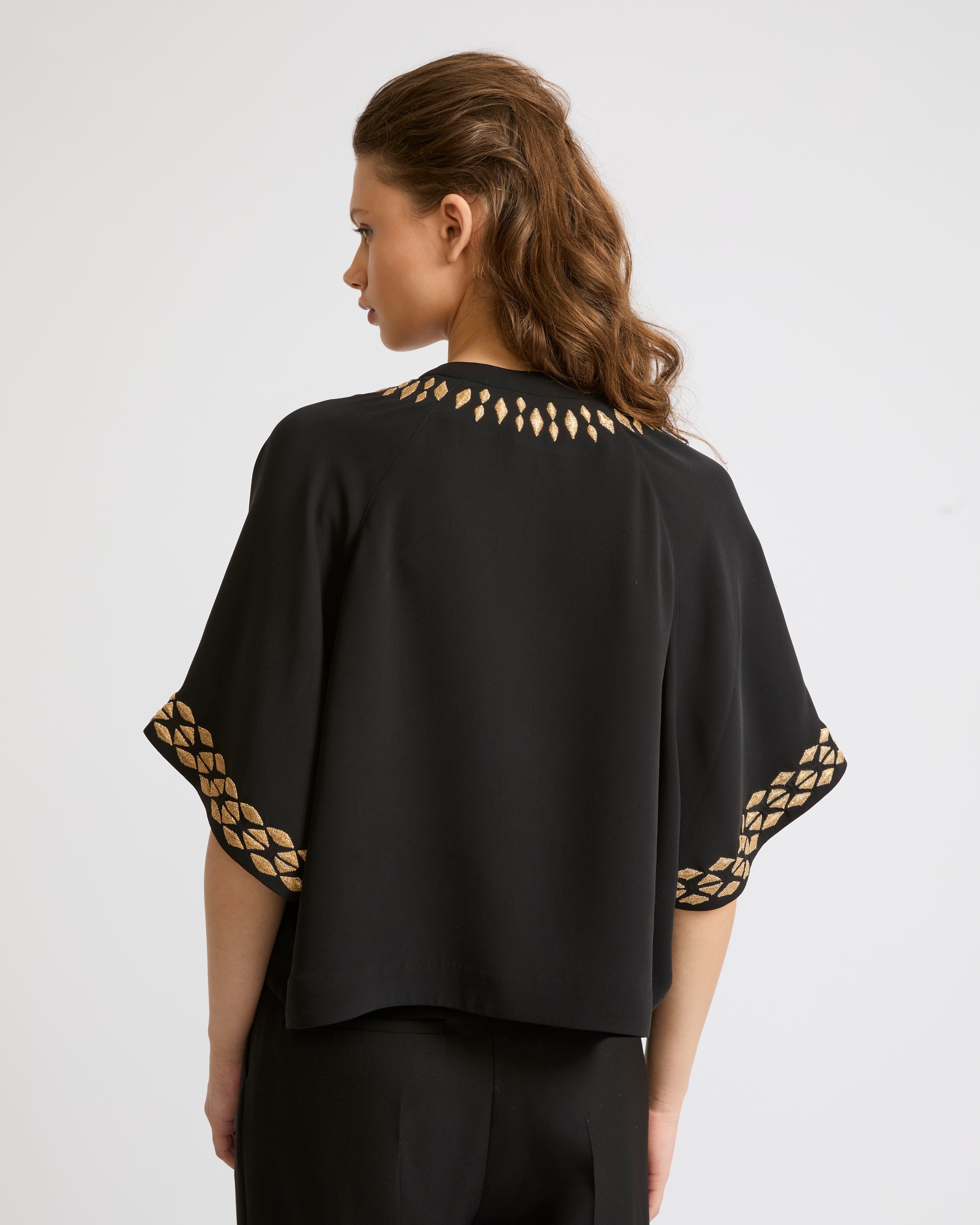 Silk crepe embroidered blouse - Image 4