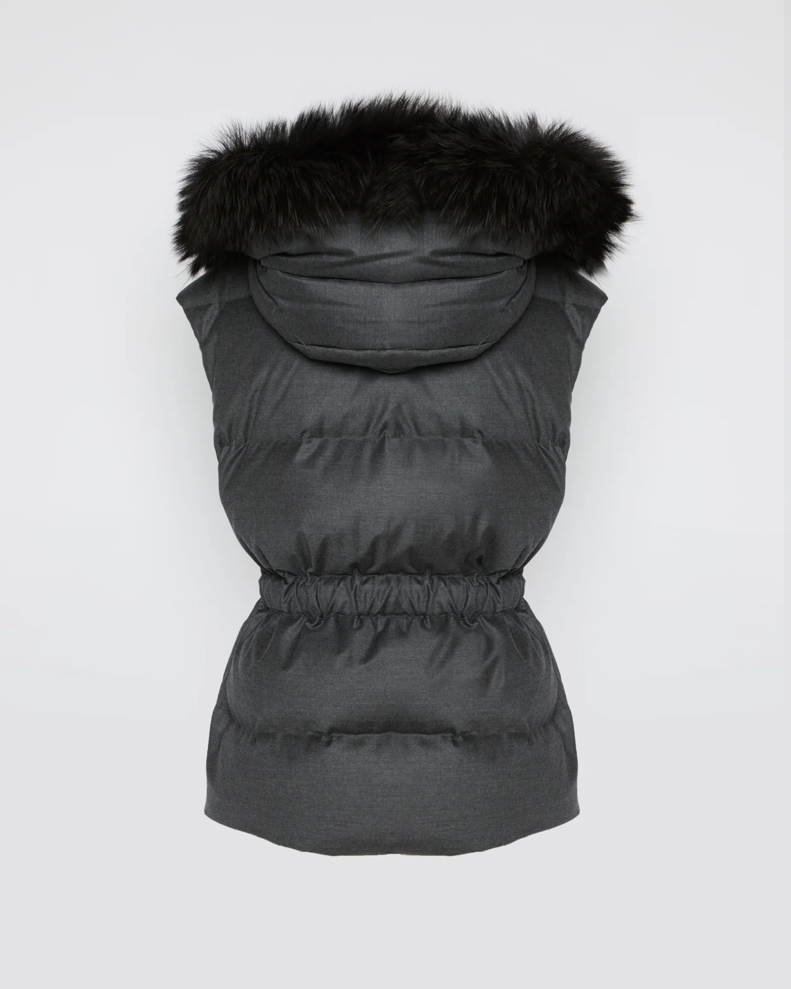 Sleeveless flannel and fox fur down jacket - Image 2
