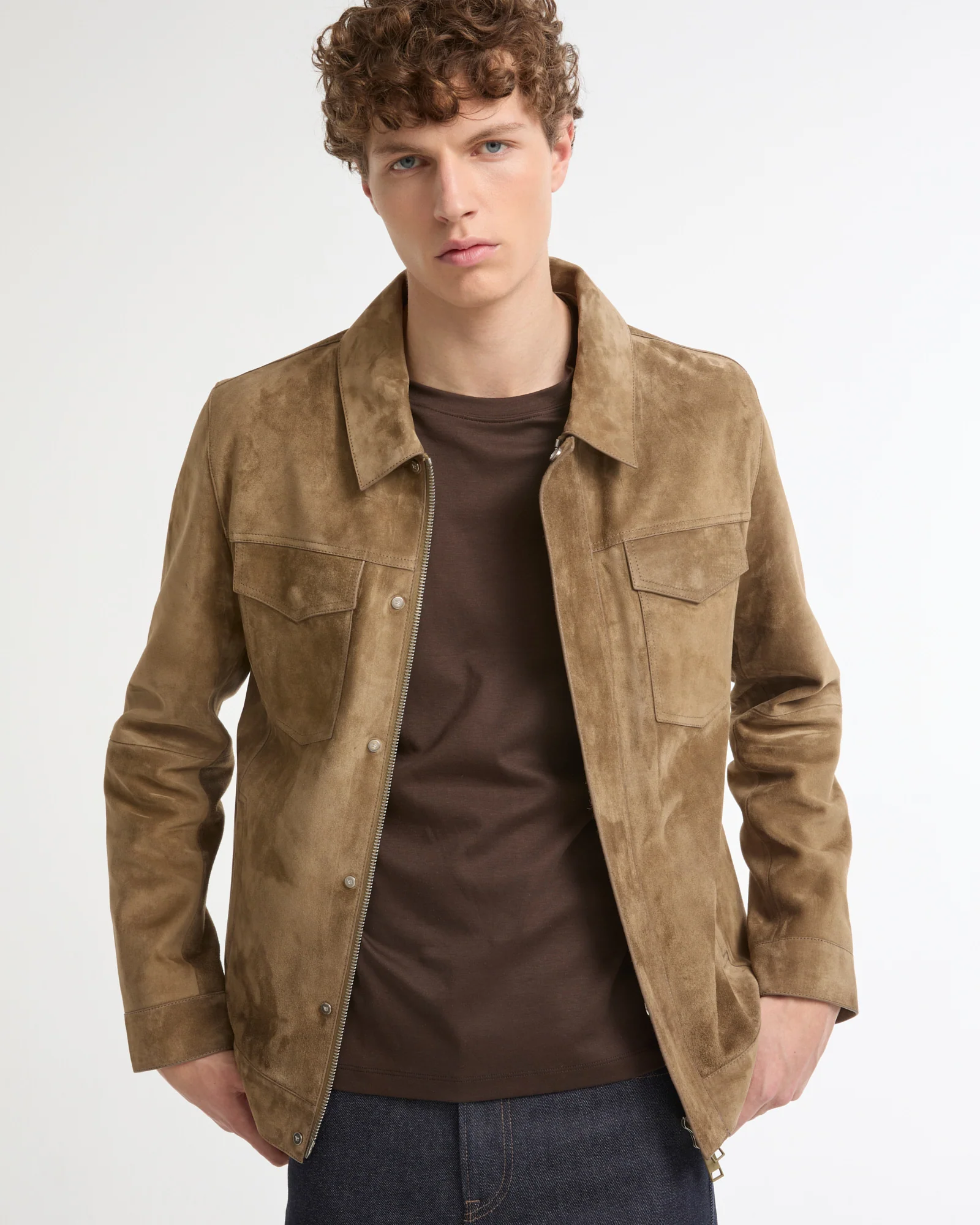 Calfskin leather jacket with a suede finish, denim cut - Image 4