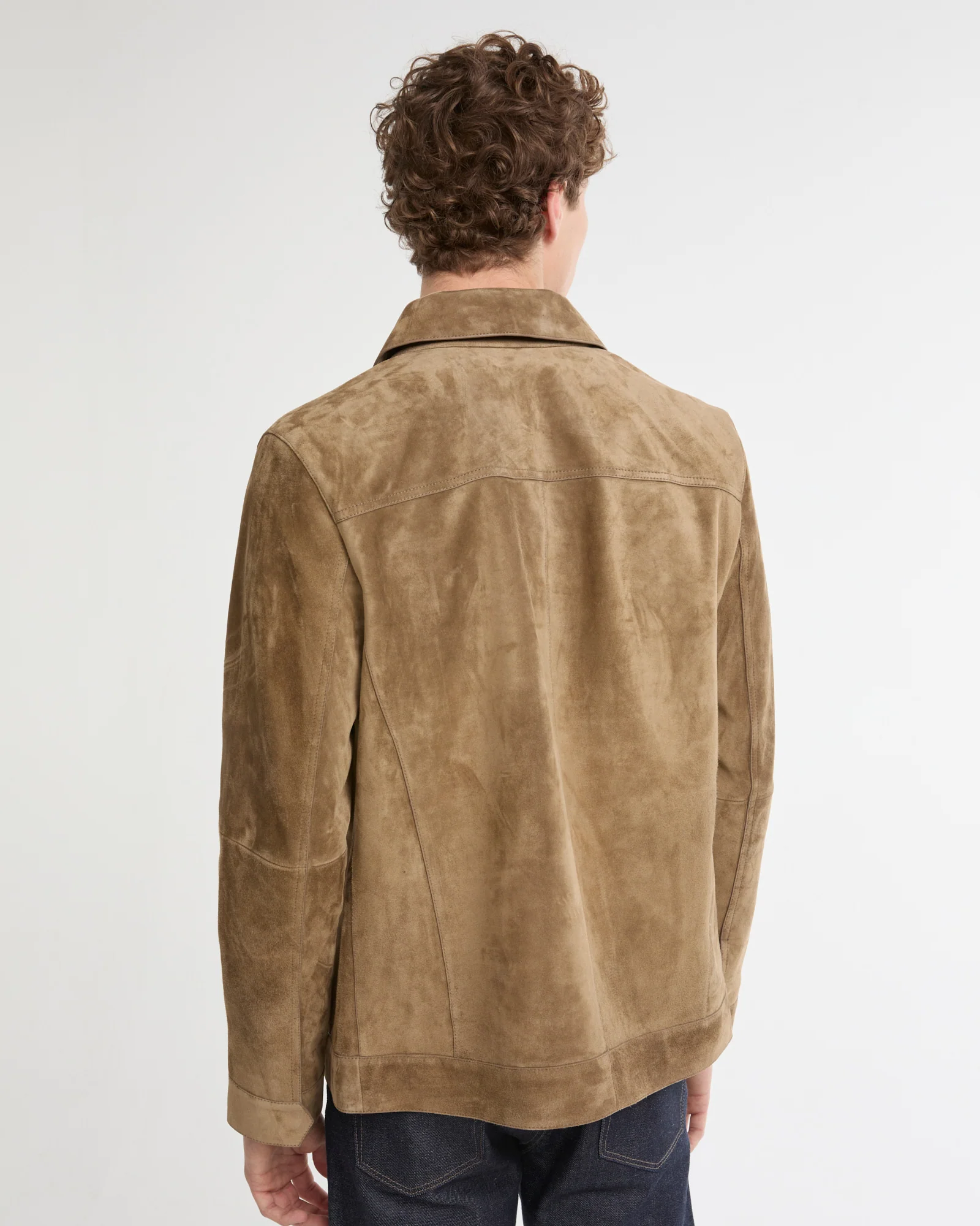 Calfskin leather jacket with a suede finish, denim cut - Image 5