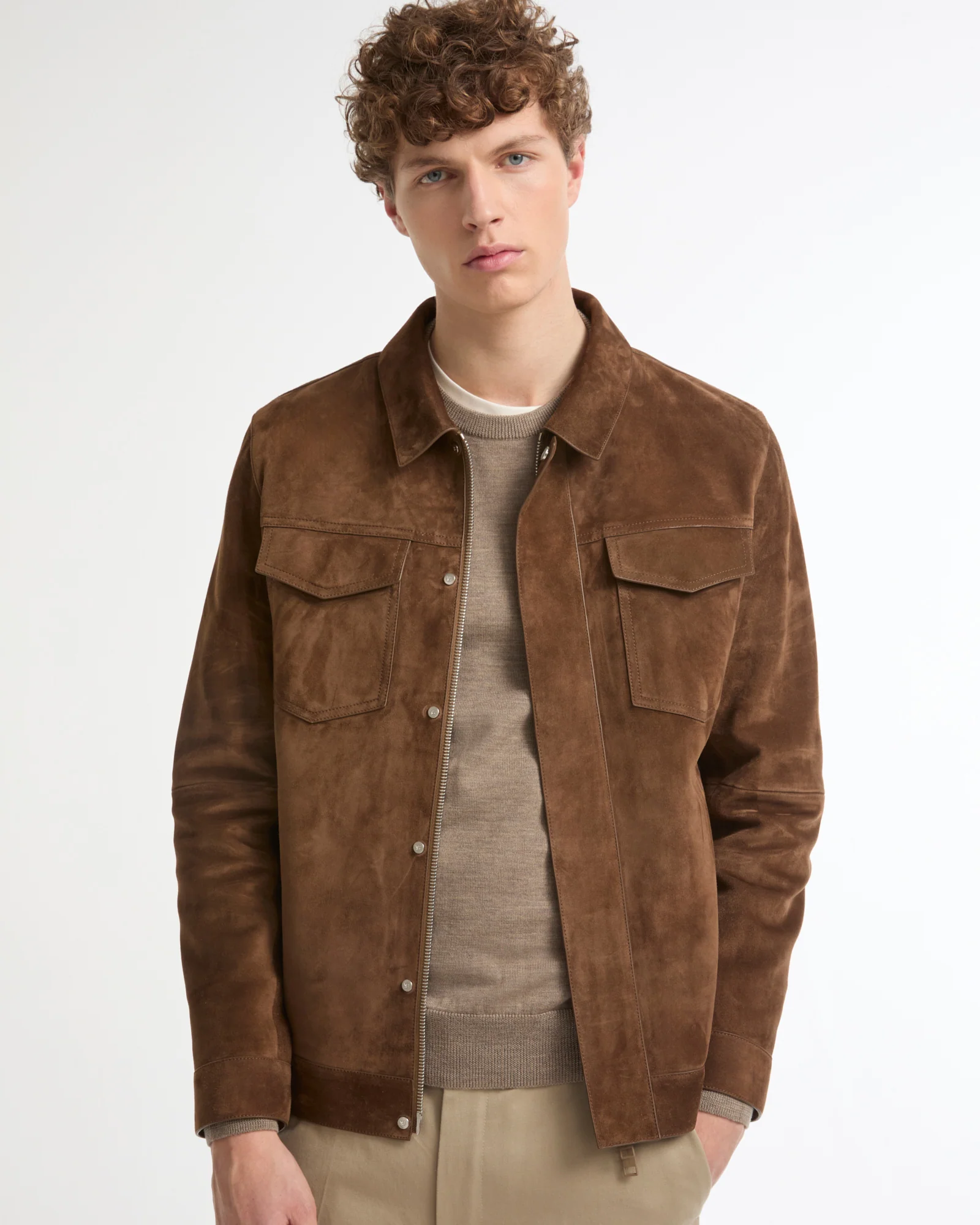 Suede-finish calfskin denim jacket - Image 2