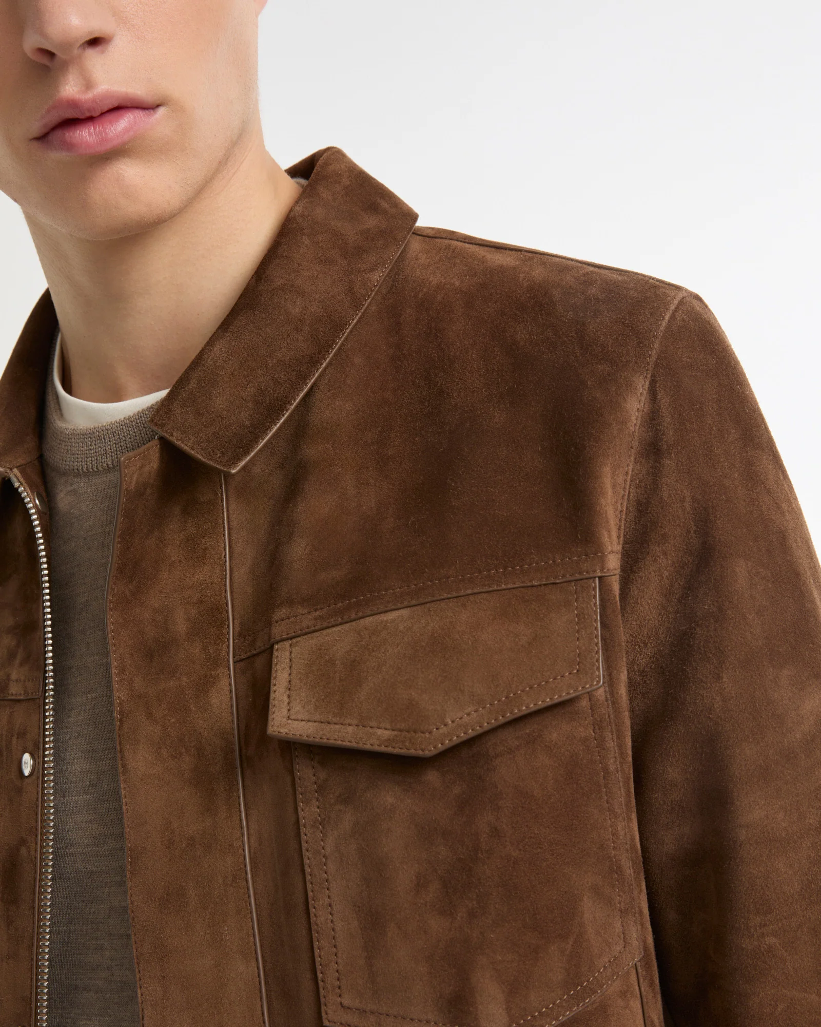 Suede-finish calfskin denim jacket - Image 3