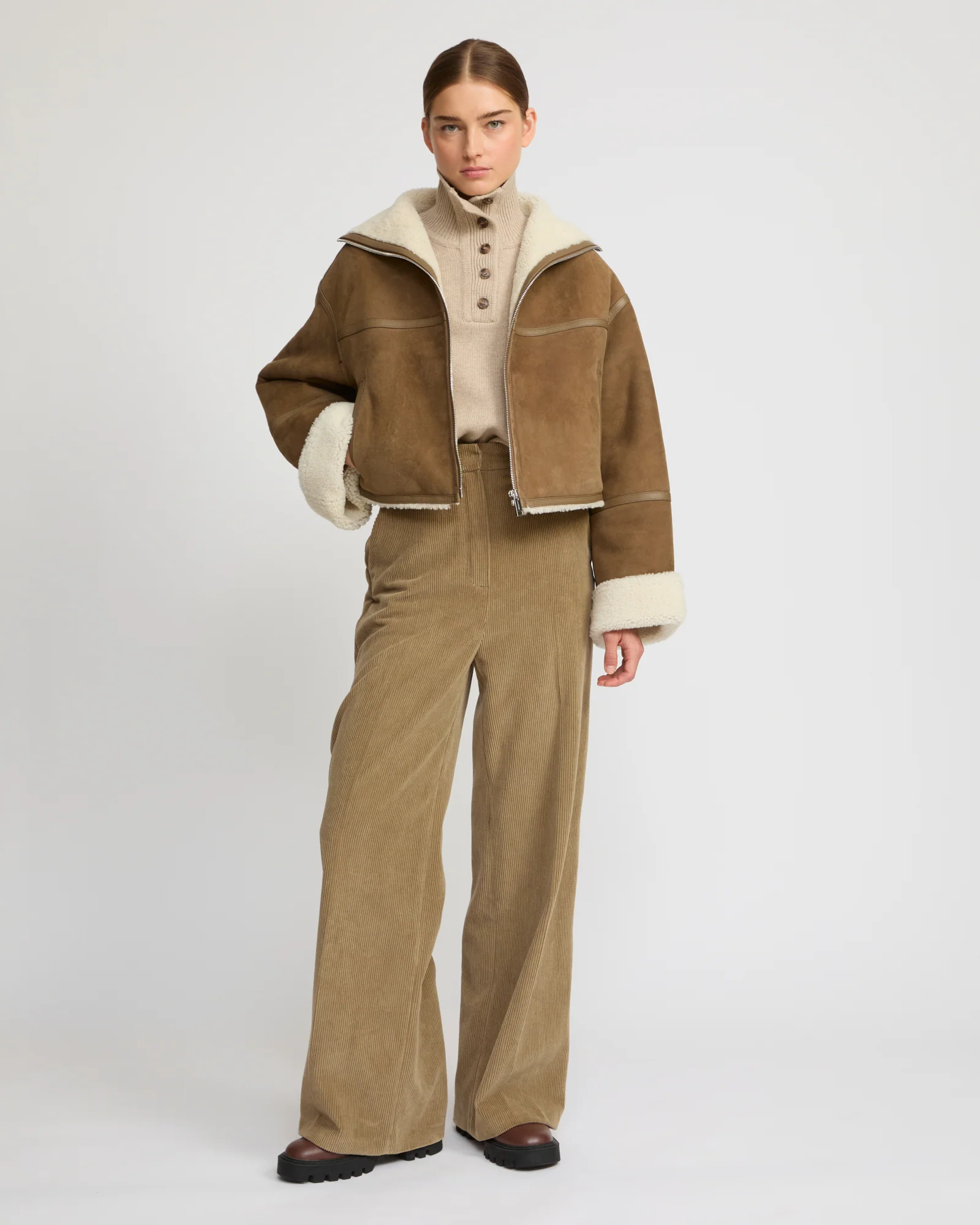 Suede Merino lambskin cropped jacket - Image 3