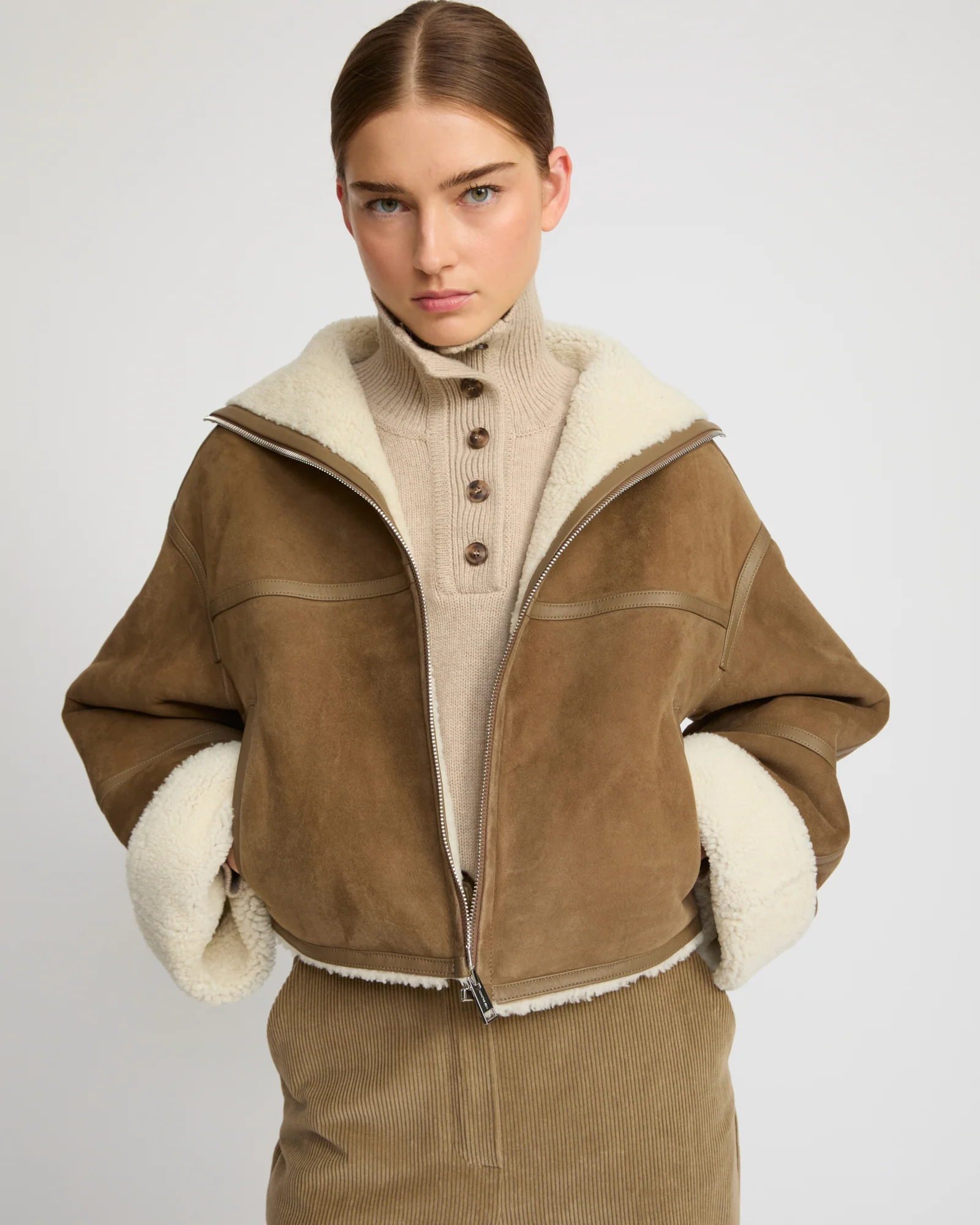 Suede Merino lambskin cropped jacket - Image 4