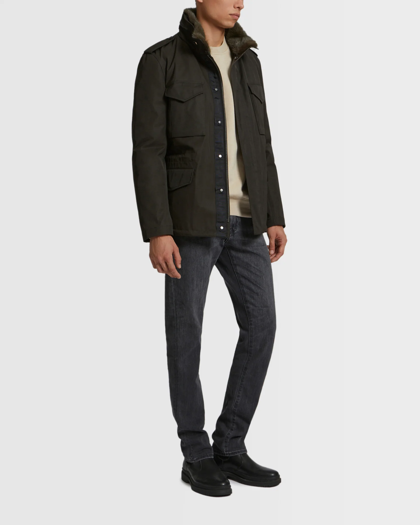 Technical Waterproof Gabardine Field Jacket With Mink Fur Collar - Image 4