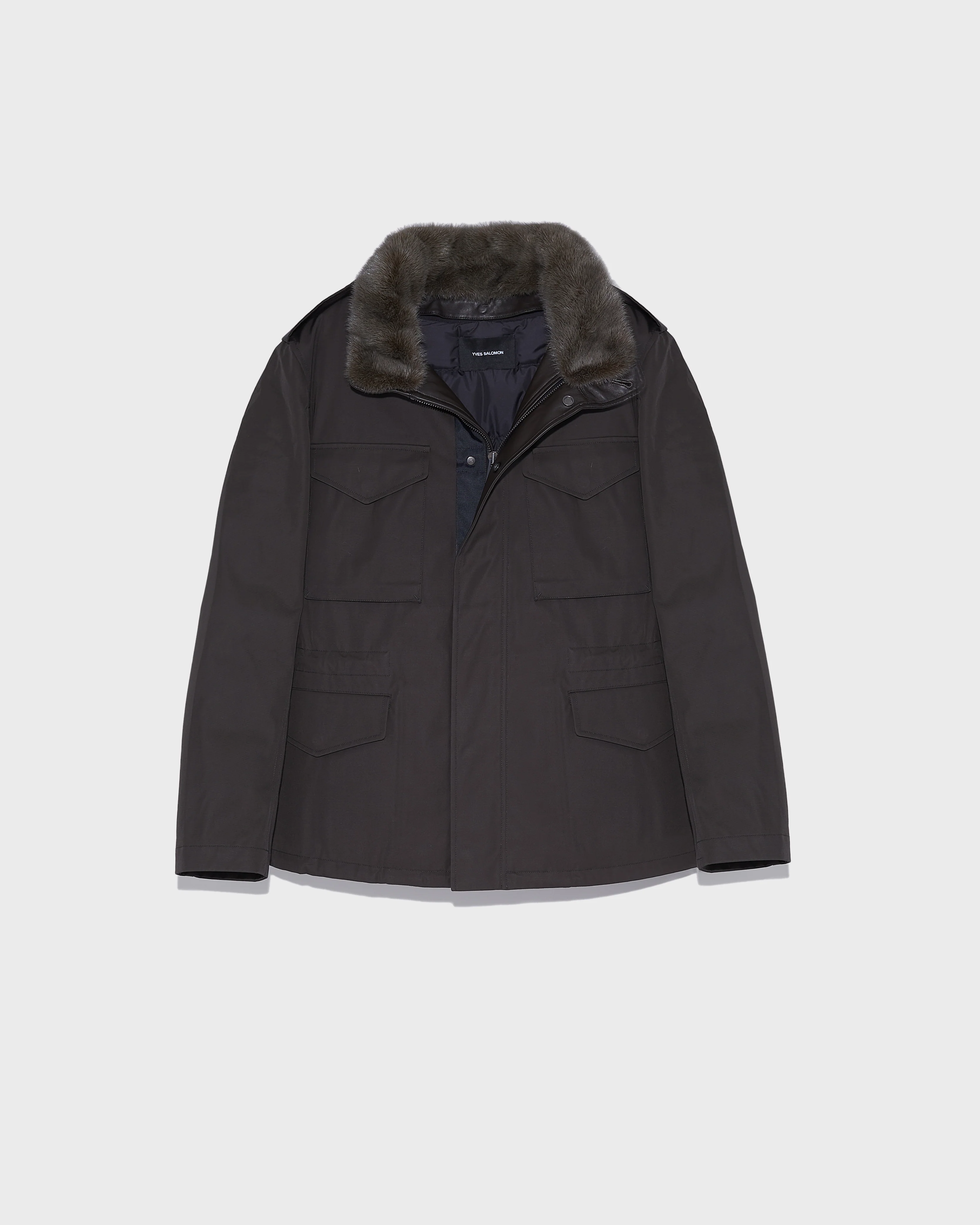 Technical Waterproof Gabardine Field Jacket With Mink Fur Collar - Image 5