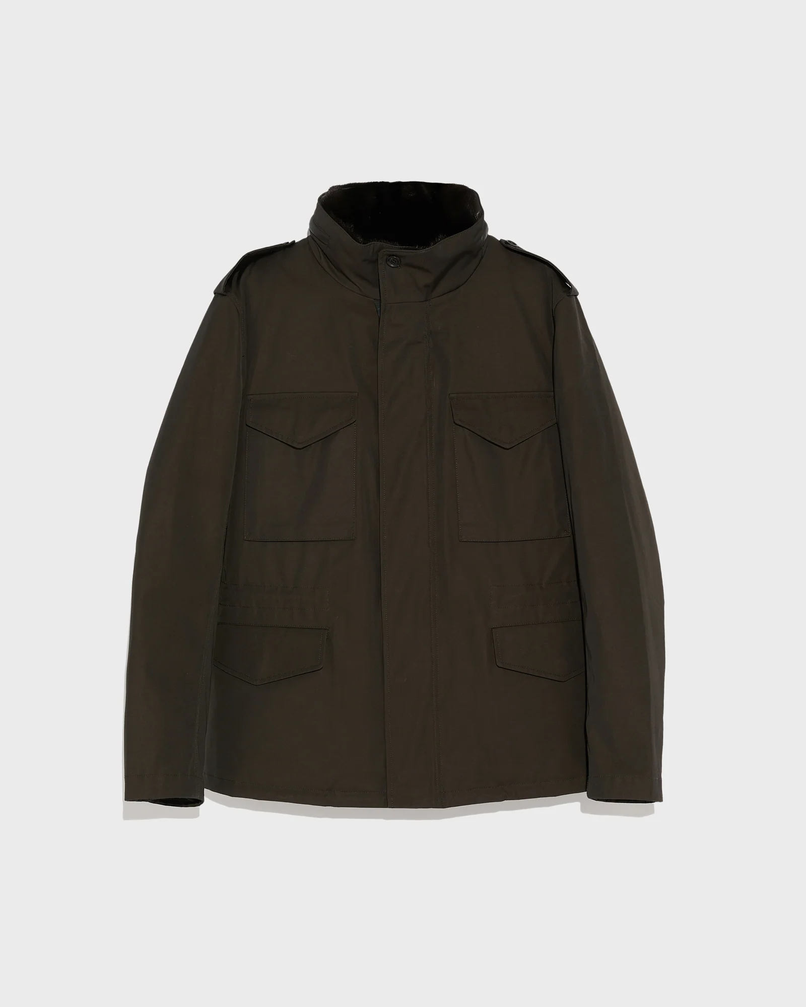 Technical Waterproof Gabardine Field Jacket With Mink Fur Collar - Image 4