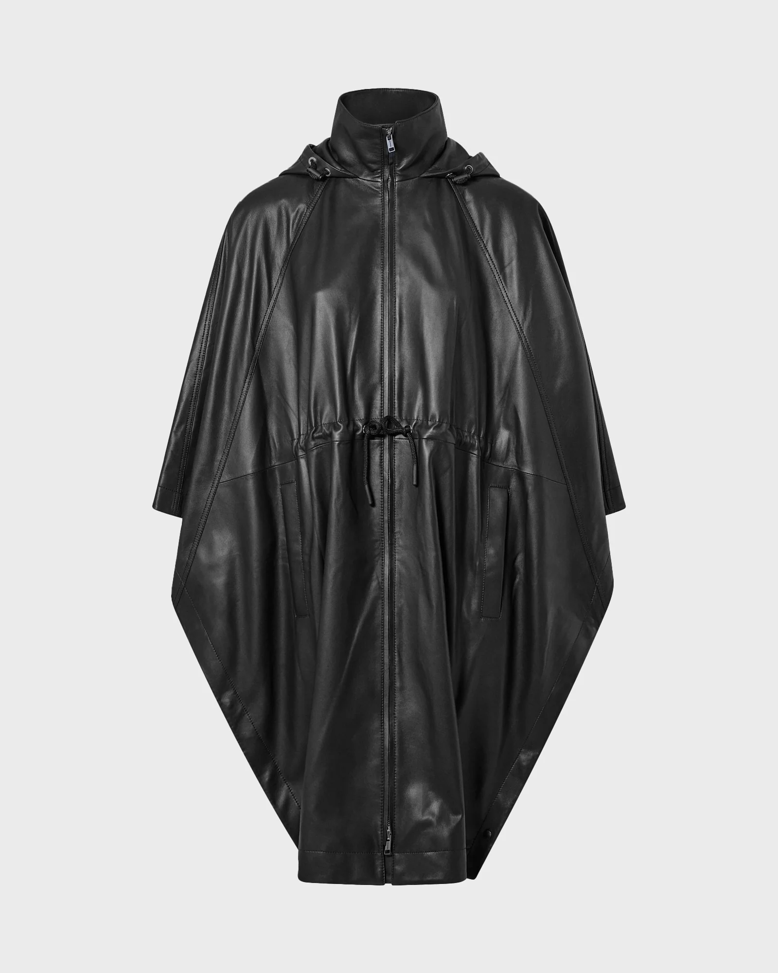 Waterproof lamb leather hooded cape parka - Image 6
