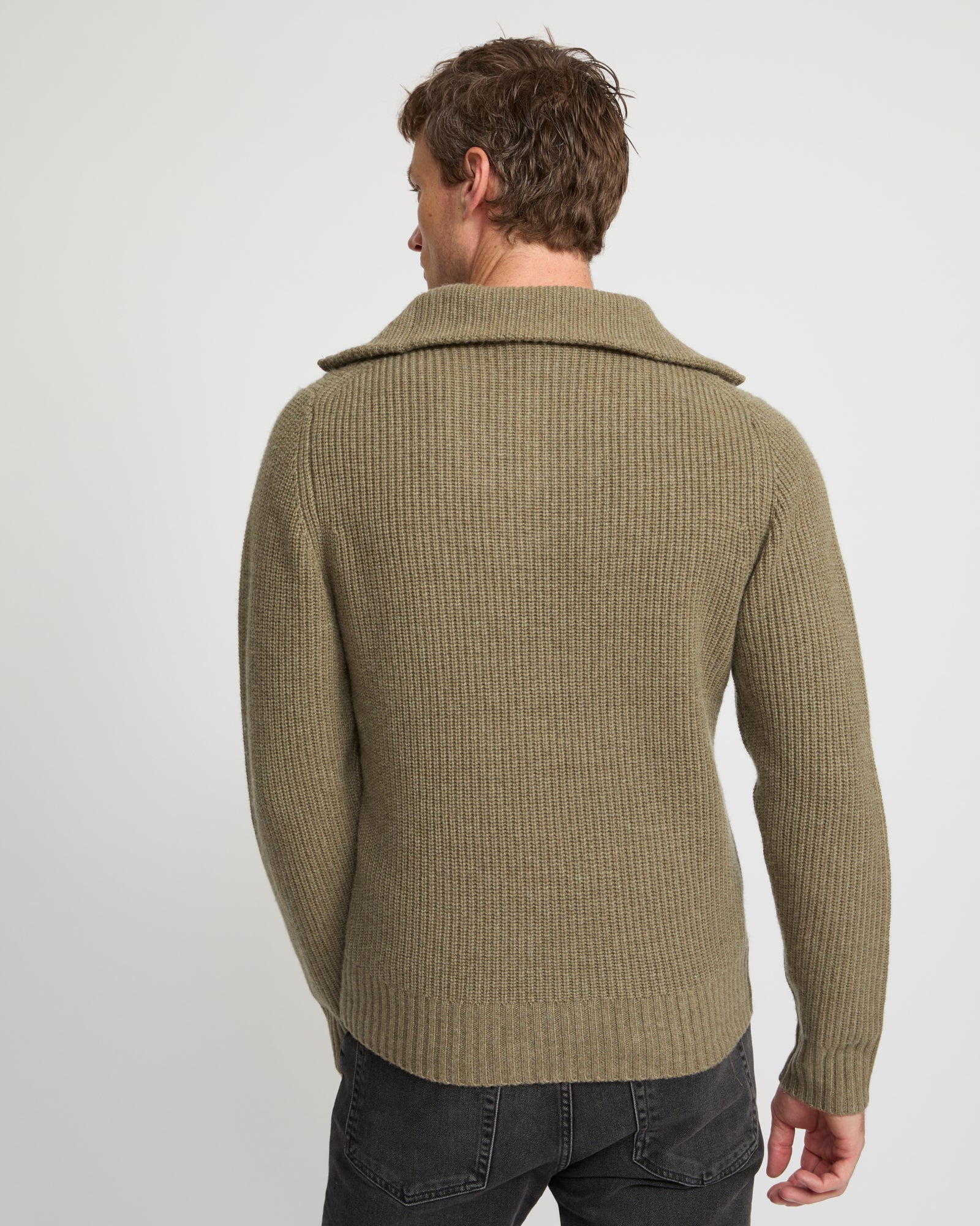Zip-front cashmere wool sweater trucker collar - Image 3