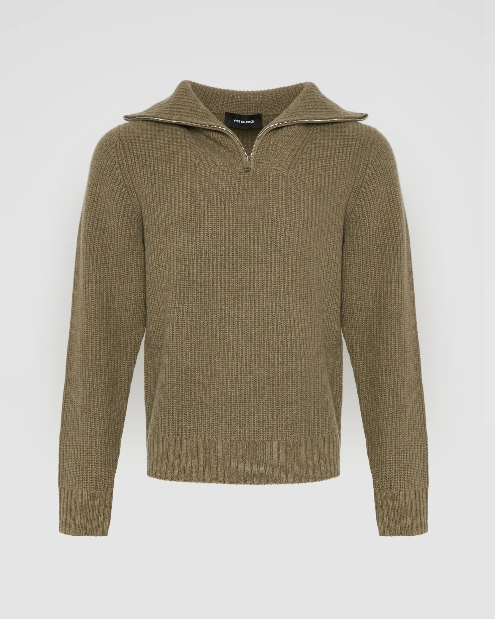 Zip-front cashmere wool sweater trucker collar - Image 4